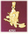 14K Yellow Gold Tooth Riding Toothbrush Dental Hygiene Medical Charm