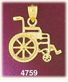 14K Yellow Gold Wheel Chair Medical Charm