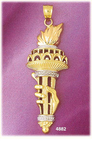 14K Two Tone Gold Statue Of Liberty Torch Charm
