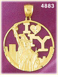 14K Yellow Gold I Love New York Statue Of Liberty Charm