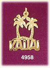 14K Yellow Gold Block Kauai w/Palm Trees Tropical Paradise Charm