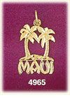 14K Yellow Gold Maui w/Palm Trees Hawaiian Charm