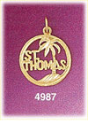 14K Yellow Gold St. Thomas Beach w/Palm Trees Charm
