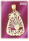 14K Yellow Gold Florida Sun & Palm Trees Charm
