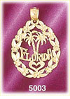 14K Yellow Gold Florida Love Palm Trees & Orange Blossom Charm