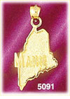 14K Yellow Gold Maine The Pine Tree State Map Charm