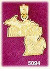 14K Yellow Gold Michigan State Map Charm