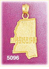 14K Yellow Gold Mississippi The Magnolia/Hospitality State Map Charm