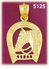 14K Yellow Gold Horse In Horseshoe Western Equestrian Charm