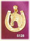 14K Yellow Gold Horse & Horseshoe Western Equestrian Charm