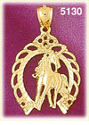 14K Yellow Gold Horse In Fancy Horseshoe Equestrian Western Charm