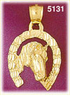 14Kt Yellow Gold Horse Head Horseshoe Equestrian Western Charm
