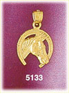 14K Yellow Gold Horseshoe Horse head Equestrian Western Charm