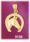 14K Yellow Gold Horse head In Horseshoe Equestrian Western Charm