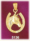 14K Yellow Gold Horse head Horseshoe Western Equestrian Charm