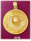 14K Yellow Gold Mexican Cowboy Hat w/Floral Brim Charm 3D
