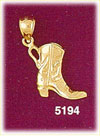 14K Yellow Gold Western Cowboy Boot Charm 3D