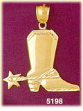 14K Yellow Gold Polished Cowboy Boot w/Spur Western Charm