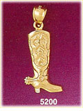 14K Yellow Gold Fancy Cowboy Boot w/Spur Western Cowboy Charm