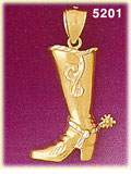 14K Yellow Gold Tall Western Cowboy Boot Charm