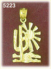 14K Yellow Gold Desert Cactus & Sun Western Charm