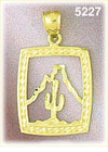 14K Yellow Gold Mountain Cactus Desert Scene Western Charm
