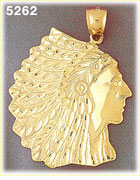 14K Yellow Gold Native American Indian Headdress Charm Pendant
