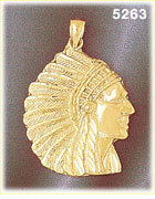 14K Yellow Gold Native American Indian Headdress Charm