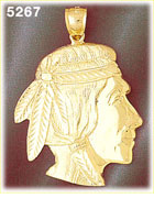 14Kt Yellow Gold Native American Indian Charm