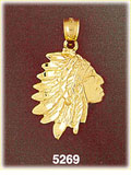 14K Yellow Gold Native American Indian Chief Charm