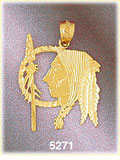 14K Yellow Gold American Indian Warrior w/Spear Charm