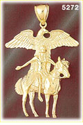 14K Yellow Gold Horseback Native American w/Eagle Charm Pendant