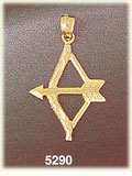 14K Yellow Gold Bow & Arrow Native American Indian Weapons Charm