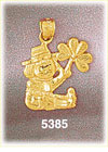 14K Yellow Gold Irish Leprechaun w/Lucky Clover Charm