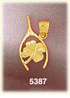 14K Yellow Gold Irish Four Leaf Clover & Wishbone Good Luck Charm