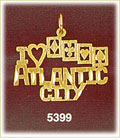 14K Yellow Gold I Love Atlantic City w/Cards Gambling Charm