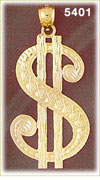 14K Yellow Gold Large Diamond Pattern Dollar Sign Gambling Charm