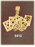14K Yellow Gold Deck Of Cards & Dice Gambling Charm