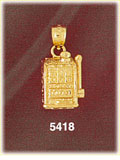14K Yellow Gold 777 Slot Machine Gambling Charm 3D