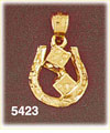 14K Yellow Gold Lucky Horseshoe w/Pair Of Dice Gambling Charm