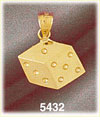 14K Yellow Gold Lucky Dice Gambling Charm