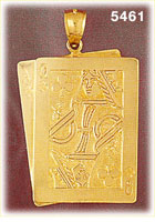 14K Yellow Gold Ace Queen of Clubs Card Charm Pendant