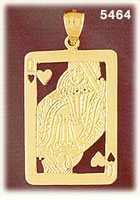 14K Yellow Gold Cutout Queen of Hearts Playing Cards Gambling Charm