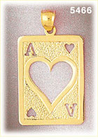 14K Yellow Gold Cutout Ace of Hearts Playing Cards Charm Pendant