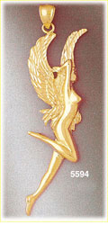 14K Yellow Gold Winged Woman Fairy Fantasy Charm