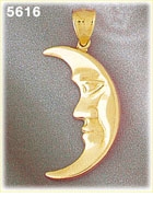 14K Yellow Gold Crescent Moon w/Face Celestial Charm