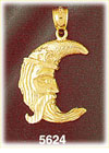 14K Yellow Gold Man Of The Moon Crescent Moon Charm