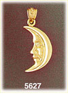 14K Yellow Gold Celestial Crescent Face Of The Moon Charm