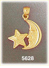 14K Yellow Gold Crescent Face Of The Moon w/Star Celestial Charm