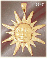14K Yellow Gold Large Multi-textured Sun Smiling Charm Pendant